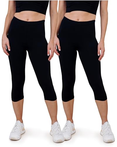 Ströbele SES Capri - Leggings pirata para mujer (2 unidades, algodón), color negro Negro 44/46