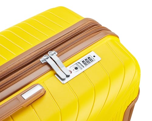 Travel with Lightweight Luggage Set, Expandable Design, 4 Double 360° Spinner Wheels, Durable PP Material, Yellow4