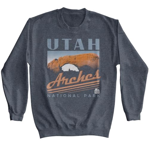 Utah Arches National Park Adult Gray Heather Long Sleeve Sweatshirt NPCA Nature Lover Crewnecks
