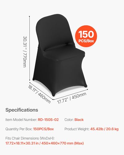 Image of VEVOR Chair Covers, Polyester Spandex Chair Cover, Stretch Slipcovers for Wedding Party Dining Banquet Flat-Front Chair Covers (Black-c, 150PCS)