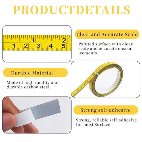 2 Packs de cinta métrica adhesiva amarillo miniatura 5