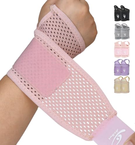 HiRui 2-Pack Ultra-Thin Mesh Wrist Wraps - Breathable, Adjustable Wrist Support for Workouts &amp; Daily Use - Unisex Wrist Brace for Pain Relief, Tendonitis, Carpal Tunnel - One Size Fits All (Pink)