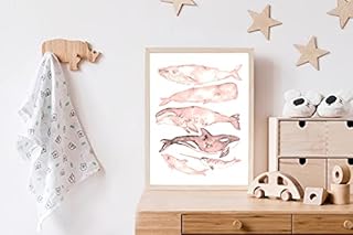 Whale pink orca killer humpback sperm cachalot blue Painting Wall Poster Watercolor Art Print (11x14 inches) (8x10 inches)