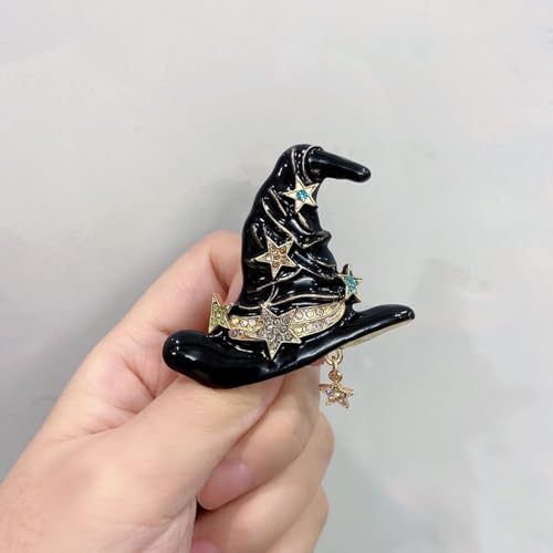 Image of Rhinestone Witch Hat Brooch Pin for Women AB Crystal Colorful Star Witchcraft Brooches Lapel Pins Bag Suit Dress Accessories Unisex Cap Fashion Christmas Halloween Jewelry