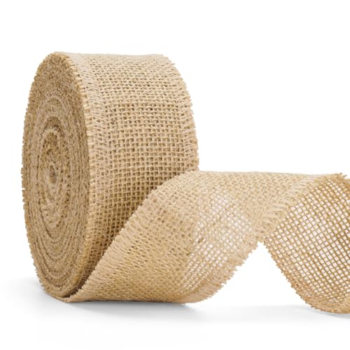jijAcraft 5cm Juteband Natur Breit: 10m Burlap Geschenkband Vintage, Sackleinen Dekoband für Boho Hochzeit, Leinen Bastelband für Basteln, Geschenkverpackung, Weihnachten