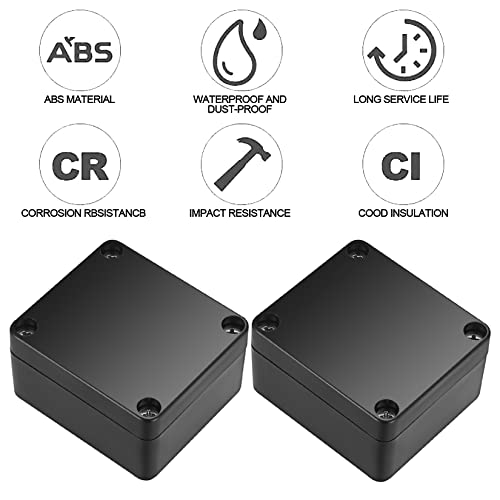 4 Stück Abzweigdose Wasserdicht IP65, Verteilerdose Außen, Electronic Projekt Box Elektrozubehör Gehäuse Kunststoff - Schwarz, 63x58x35mm