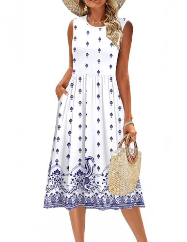 Image of Zeagoo Women's Summer Tank Midi Dress with Pockets Floral Sleeveless A-Line Casual Loose T-Shirt Dresses Beach Sundress 2026