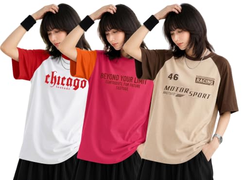 Image of LEOTUDE Half Sleeve Round Neck Tshirt for Women, Oversized Longline
