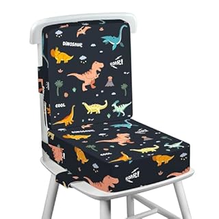 Wooshwa Toddler Booster Seat for Dining Chair, 10cm Kids Booster Seat with Backrest, Non-Slip Bottom and Adjustable Safety Belt, 2 pcs Easy Cleaning Booster Cushion for Boys, Dinosaur