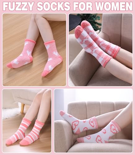 Image of LANLEO 5 /6 Pairs Womens Super Soft Fuzzy Plush Warm Winter Home Sleeping Slipper Socks