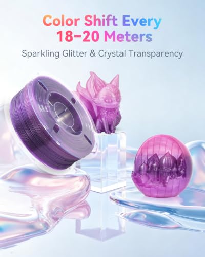 Image of VOXELAB PLA Crystal Rainbow Filament 1.75mm, Deep Sea Realm Color, Alternating Transparent Purple, 2592C & 2597C Purple Every 18-20M, Shimmering 3D Printer Material