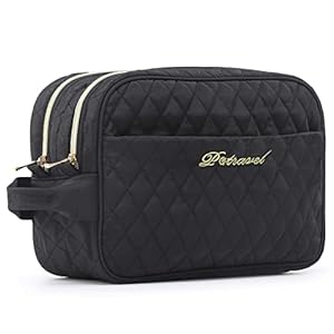 Large Makeup Bag, Waterproof Travel Cosmetic Bag for Women Girls, Travel Make up Bags Organizer Accessories Pouch with Elastic Band Holder – Black