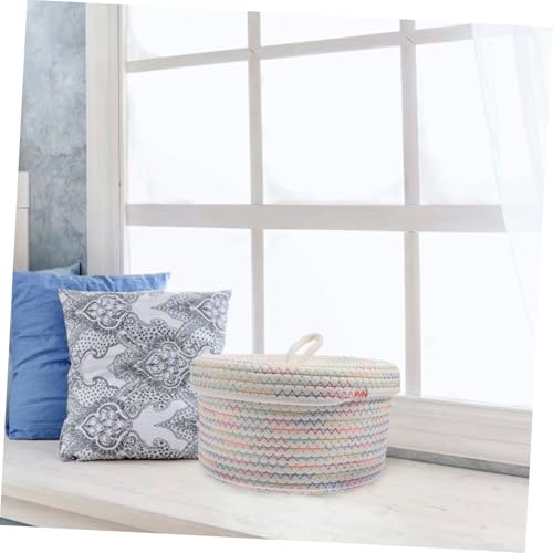 Cesta de almacenaje tejida解决桌面凌乱 con tapa para objetos pequeños del hogar 6