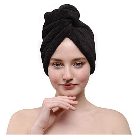 American Soft Linen Venus Collection Hair Drying Towel Turban Quick Dry (2-Packed, Black) Cover