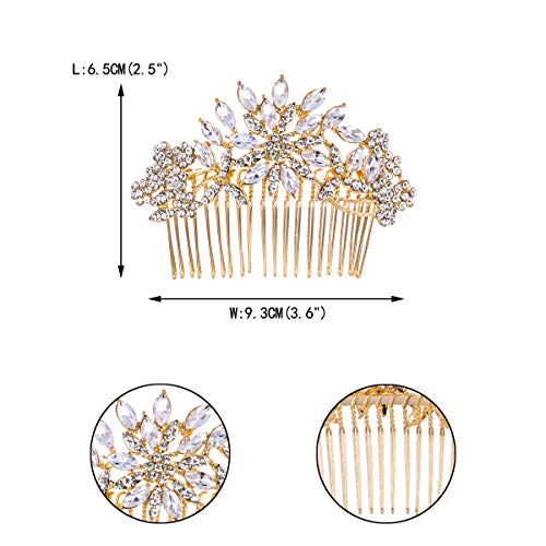 EVER FAITH Bridal Hair Accessories Crystal Flower Snowflake Side Comb Bridesmaids Wedding Headpiece Clear Gold-Tone - Thumbnail 4