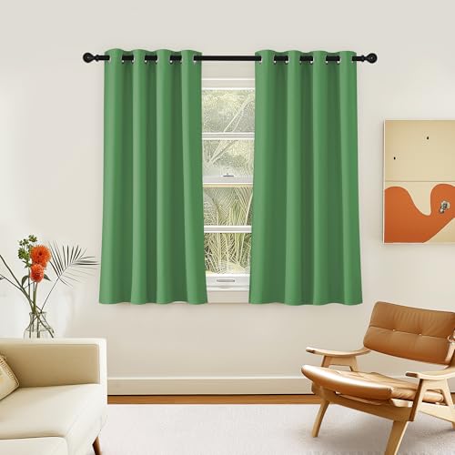 NICETOWN Room Darkening Short Curtain 54 inches Long for Living Room, Grommet Sound Reducing Thermal Insulated Curtains for Bedroom Nursery Window, 46W x 54L, 1 Piece, Froest Green