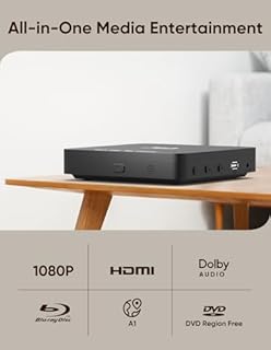 Blu Ray Player 1080P Blu-ray Disc Player for Home Cinema, Dolby Audio/DTS, Plays All DVDs and Region A 1 Blu Rays, Supports 128GB USB Stick, with HDMI and AV Output Connection Cable, NTSC US Standard