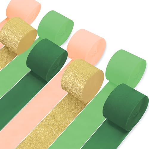 Image of 8 Rolls Crepe Paper Streamers, Green, Gold and Peach Pink Streamers Party Decorations for Wedding Bridal Shower Baby Shower Birthday Christmas Party