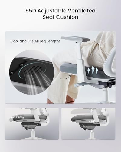 Image of ProtoArc Ergonomic Office Chair - Flexer Pro Mesh Desk Chair with Lumbar Support for Women, Slide Seat & 4D Armrests, Tilt Lock | Stylish & Comfortable for Home Office, Computer Work - White
