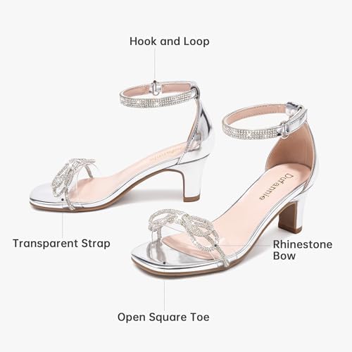 Dufannie Girls High Heels Girls Silver Dress Shoes Sparkly Big Kids Dress Sandals Size 3 Fancy Formal Wedding Shoes for Kid Pumps Open Toe Tween Sandal Pageant Dance Party Church Easter(D18Silver 3) — view 4