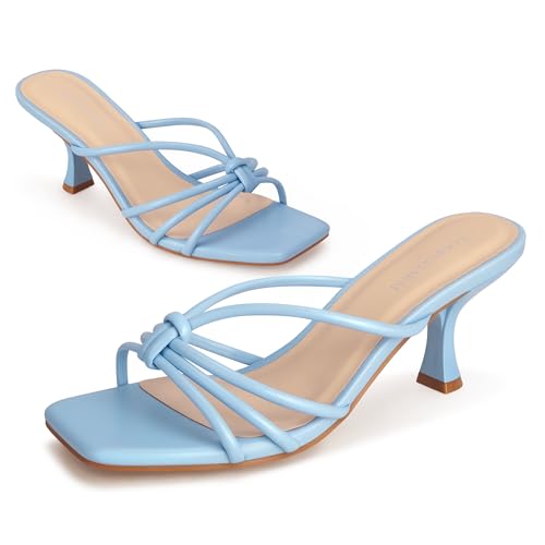 Image of Women's Strappy Square Open Toe Kitten Heels Sandals Knotted Design Summer Fashion Slip On Mule Style