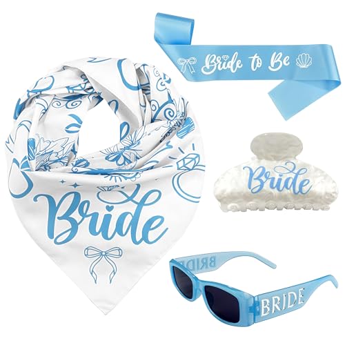 Bride Gifts Set – Bride Head Scarf Bandana, Sash, Sunglasses & Claw Clip, Bachelorette Accessories for Bachelorette Party, Wedding Decor, Bridesmaid Gifts