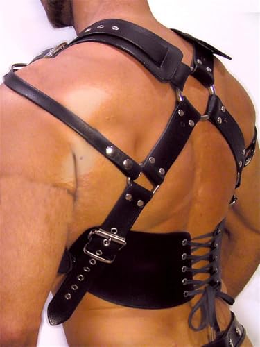 Pfylinqo WXH00062 Men'S Leather Harness Enduring And Breathable Adjustable Buckle Body Chest Garter Shoulder Cage Belt Body Bondage Cage Punk Nightclub Cosplay Costume Clubwear thumb #5