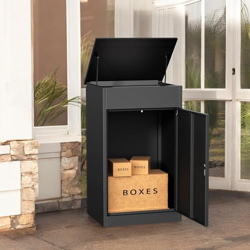 33.5Inch/85CM Express Package Delivery Boxes for Outside, Home Large Space Black Parcel Drop Boxes with Lock, Waterproof Anti-Theft Parcel Drop Box with Secure Storage for Porch Curbside Office