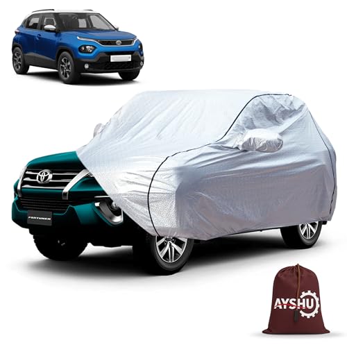 Image of AYSHU Waterproof Car Cover Compatible with Tata Punch | Mirror & Antenna Pocket | Anti-Scratch Soft Cotton Inner Layer | Triple Stitched | Heat Resistant Metallic Silver | All-Weather Protection
