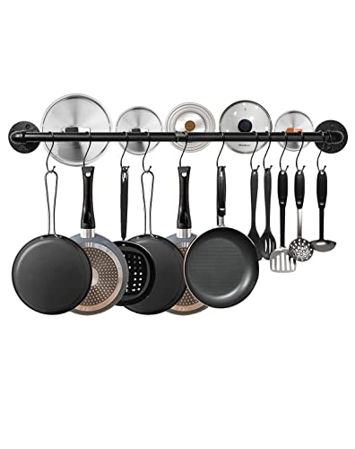 Bailoo Industrial Pipe Pot Pan Rack 39 Inches, Wall Mount Pot Hangers Pan Hanging Rail Lid Hanger For Kitchen With 16 S Hooks #TOP9