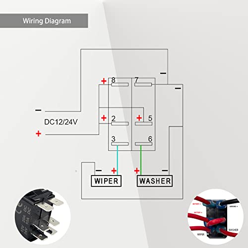 Image of Windshield Washer Wiper Momentary Rocker Switch Blue Led 6PIN (ON)-ON-Off DPDT Toggle Switch for Car Boat Marine Truck Golf Cart Jeep JK UTV Dashboard 12V 24V Waterproof IP67