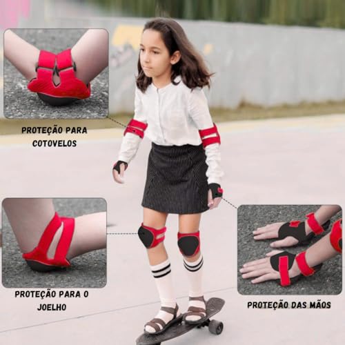 Kit Proteção 6 Peças Patins Skate Bicicleta Vermelho Castela
