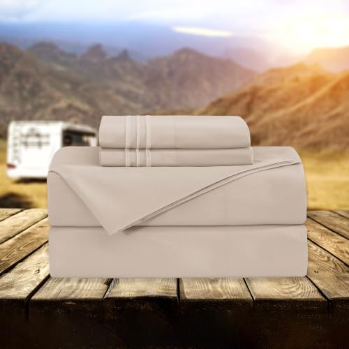Image of Elegant Comfort Luxury 1500 Premium Hotel Quality Microfiber 4-Piece Sheet Set - Wrinkle Resistant, All Around Elastic Fitted Sheet, Deep Pocket up to 16 inch, RV Short Queen, Cream
