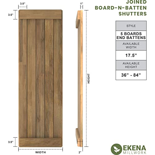 Ekena Millwork ARW103BB518X59UNH Americraft Five Exterior Real Wood Joined Board-n Shutters w/End Batten (Per Pair), 17 1/2\"W x 59\"H, Unfinished