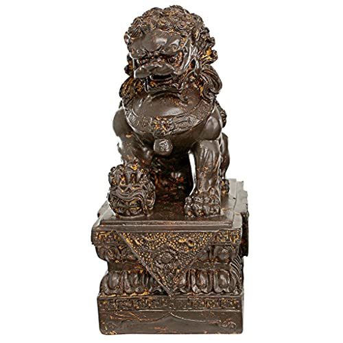 Estatua Asiática León Guardián Chino Macho 9 pulgadas miniatura 4