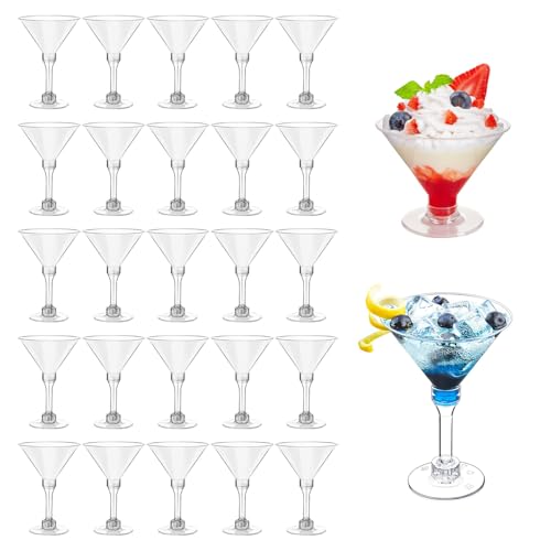XMSHYODSM Martini Glasses 25 Pcs Plastic Cocktail Glasses 150ML Plastic Cocktail Glasse Reusable with Adjustable Stem Clear Mocktail Cups for Wedding Birthday Garden Christmas Picnic Parties