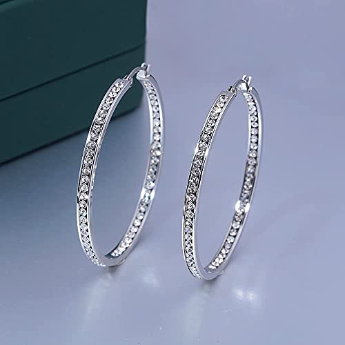 Ladies Earring Hoops-Stainless Steel Hoop Earrings For Women White Cubic Zirconia Large Big Hoop Earrings Hypoallergenic For Sensitive Ears #TOP1