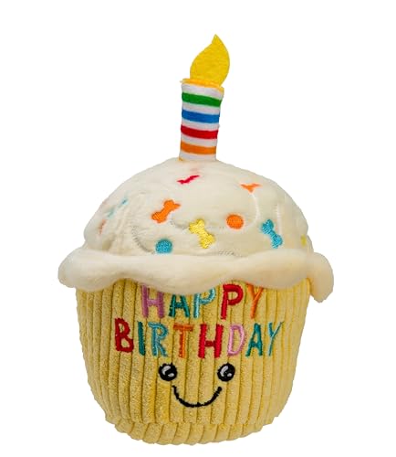 House of Paws Cupcake Birthday Dog Toy - Plush Toy with Squeaker and Candle