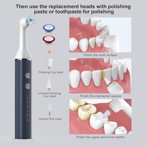 Image of Tooth Polisher,Teeth Polishing Kit for Daily Cleaning,Polishing Then Whitening of Tooth (Professional Toothpaste Include),USB Rechargeable Dental Polisher with LED Light,6 Heads,5 Speed Modes