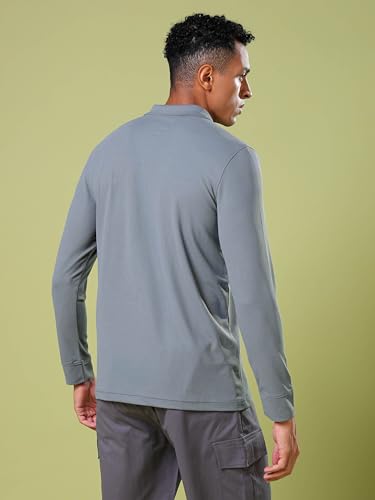 Image of TECHNOSPORT Mens Slim Fit Polyester Active Wear Collar Polo T-Shirt with Long Sleeves for Workout, Sports