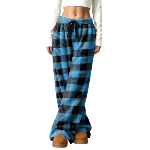 Wide Leg Pants Women Baggy Loose Checkered Flannel Relaxed Pajamas Bottom - image 4