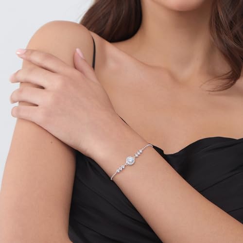 1CT Dainty Moissanite Starry Hand Bracelet for Women D Color VVS1 18K White Gold Plated S925 Chain Jewelry for Mother Love Friend Mother’s Day Birthday Gift for Her 7+2inch2