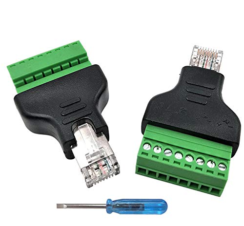 Poyiccot RJ45 Screw Terminal Adapter / Network RJ45 Ethernet Adapter, RJ45 Breakout Board / 8p8c Male to 8 Pin AV Terminal Screw Adapter Converter Block Plug for CCTV, Cat5 , Cat6 (2pack)