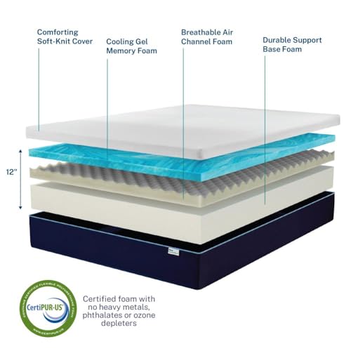 Sleep Innovations Marley 12 Inch Cooling Gel Memory Foam Mattress, Queen Size, Bed in a Box, Medium Firm Support - Thumbnail 3