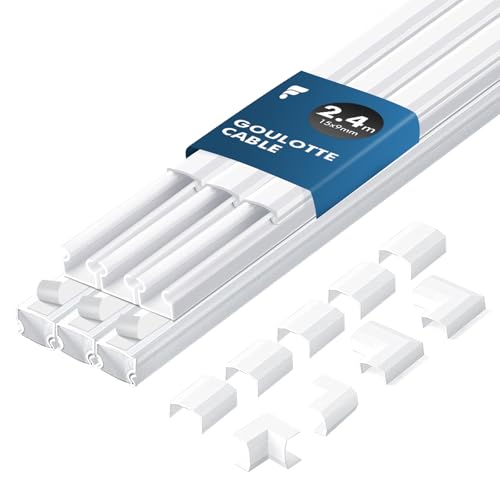 shinfly 2,4m Cache Cable – Goulotte Passe Cable pour Câbles électriques, Goulotte Electrique, Passe Cable Mural – Cache Fil Electrique pour TV – Blanc...