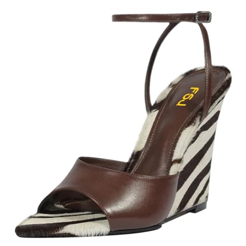 FSJ Women Pointed Open Toe Wedge Sandals with Ankle Strap