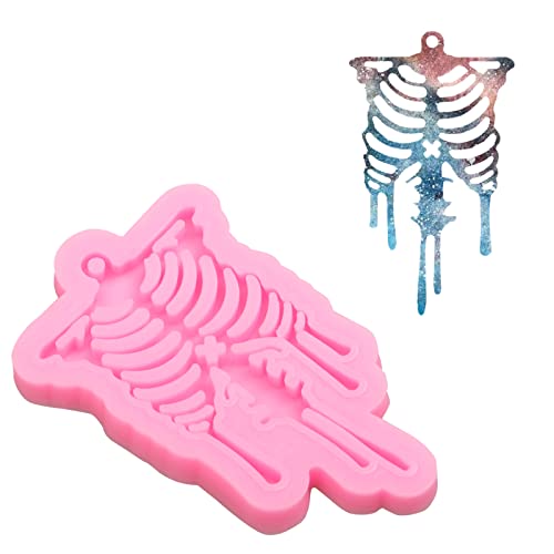 Skeleton Hand Resin Keychain Mold 6 Pcs, Halloween Skull Human Skeleton Bone Rib Shape Mold Halloween Cat Bat Witch Hat Mold For Epoxy Resin, Polymer Clay Crafts, Resin Ornament Molds #TOP7