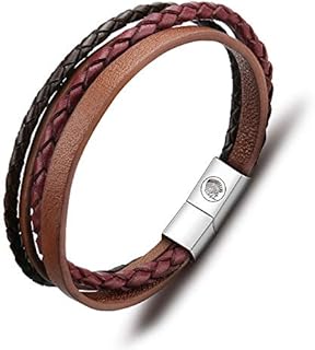 Mens Leather Bracelet  Classic Handmade Braided Black & Brown Cuff Bracelet with Engraved Magnetic Clasp Free Jewelry Gift Boxed