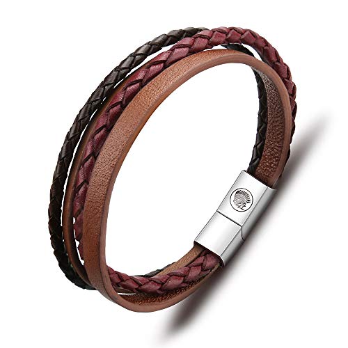 Image of Casisto.J Mens Leather Bracelet – Classic Handmade Braided Black & Brown Cuff Bracelet with Engraved Magnetic Clasp Free Jewelry Gift Boxed