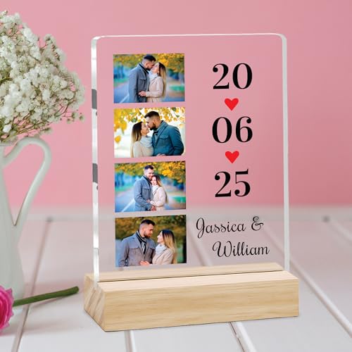 Image of Giftplease Customized Photo Frame with Wooden Stand | Transparent | Personalized Couple Picture Frame Gift for Girlfriend, Boyfriend, Husband, Wife |Anniversary, Wedding, Valentine s Day C 07